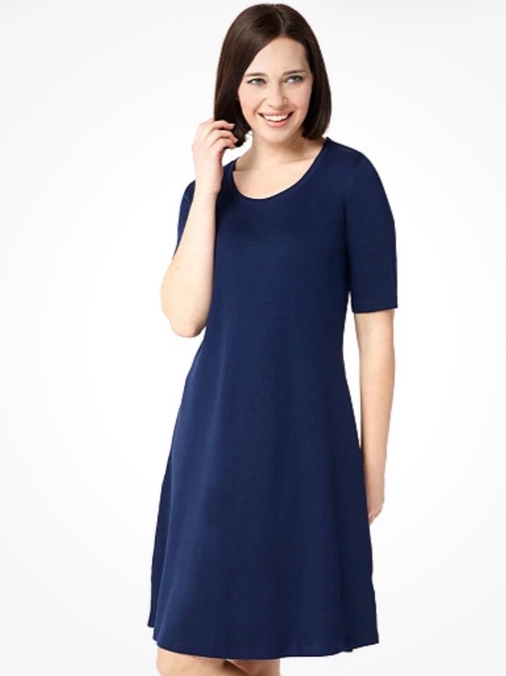 Isaac Mizrahi Live Navy Scoop Neck Pima Cotton Midi Dress
